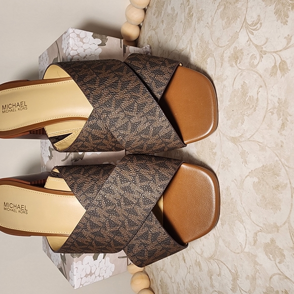 Michael Kors Brown Mules with Monogram Design - Picture 3 of 8